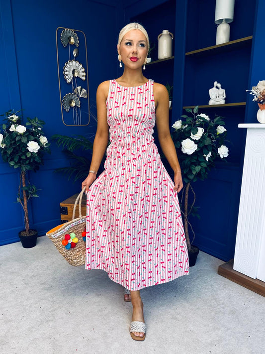 Fiona Sleeveless Midi Dress Cherry Pink
