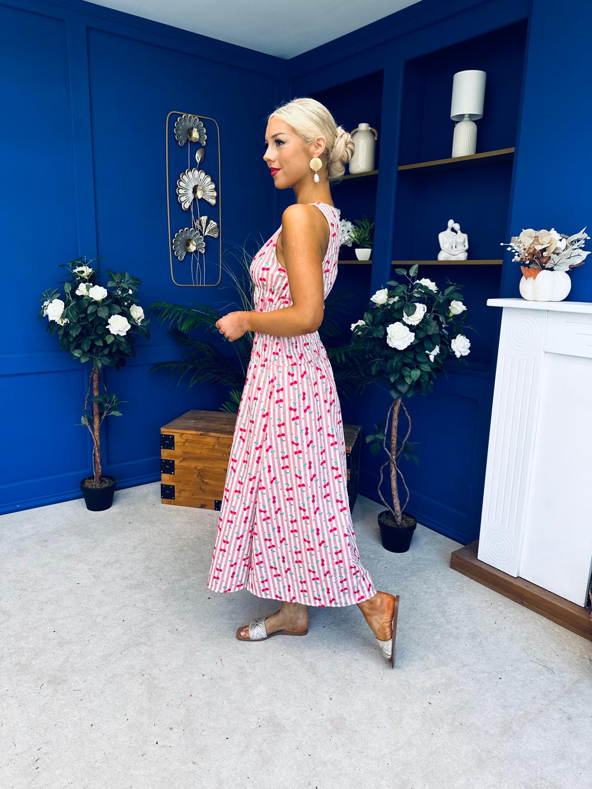 Fiona Sleeveless Midi Dress Cherry Pink