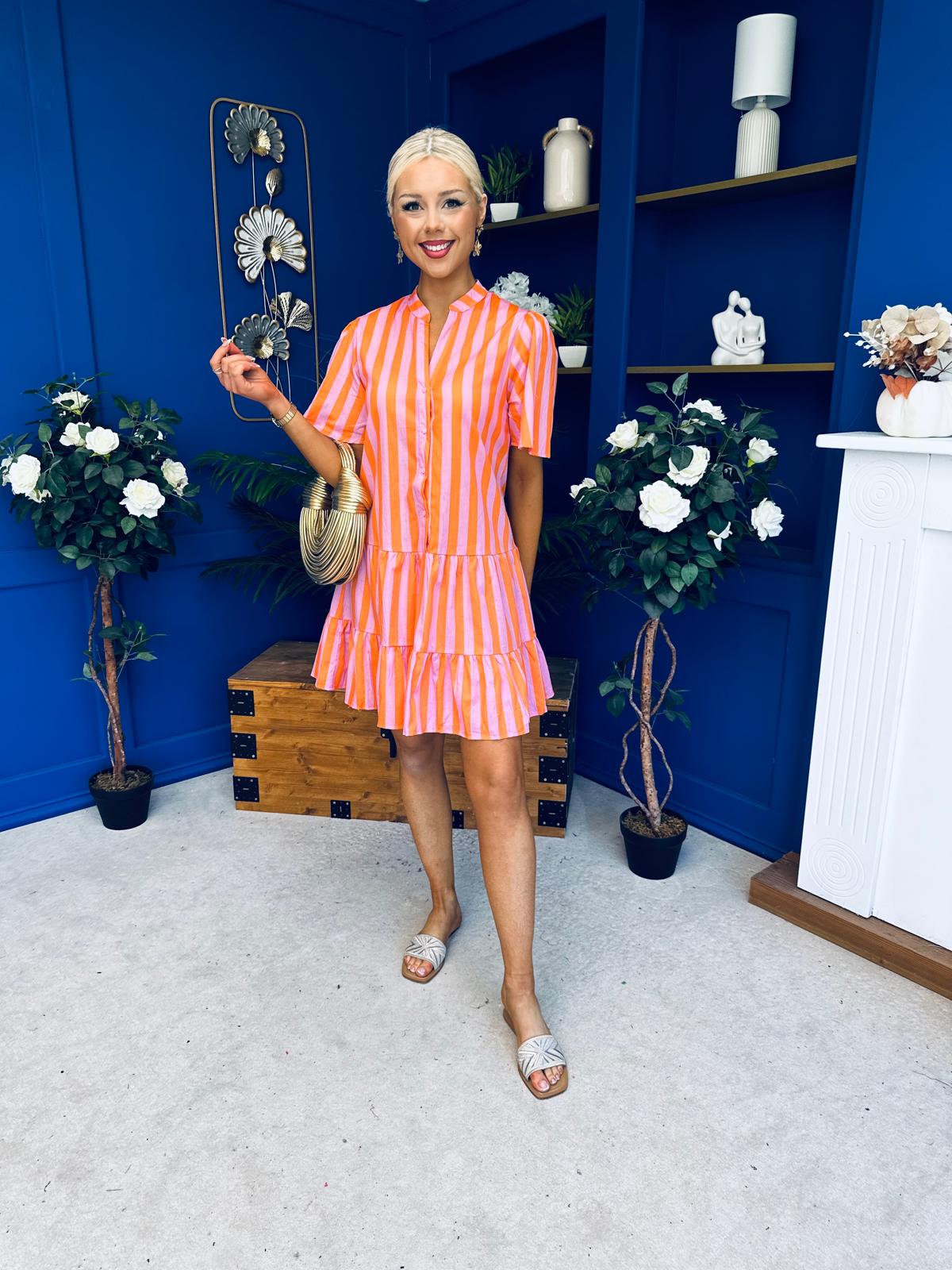 Stacey Striped Mini Shift Dress Pink Amber
