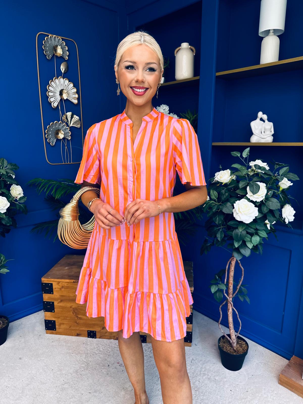 Stacey Striped Mini Shift Dress Pink Amber