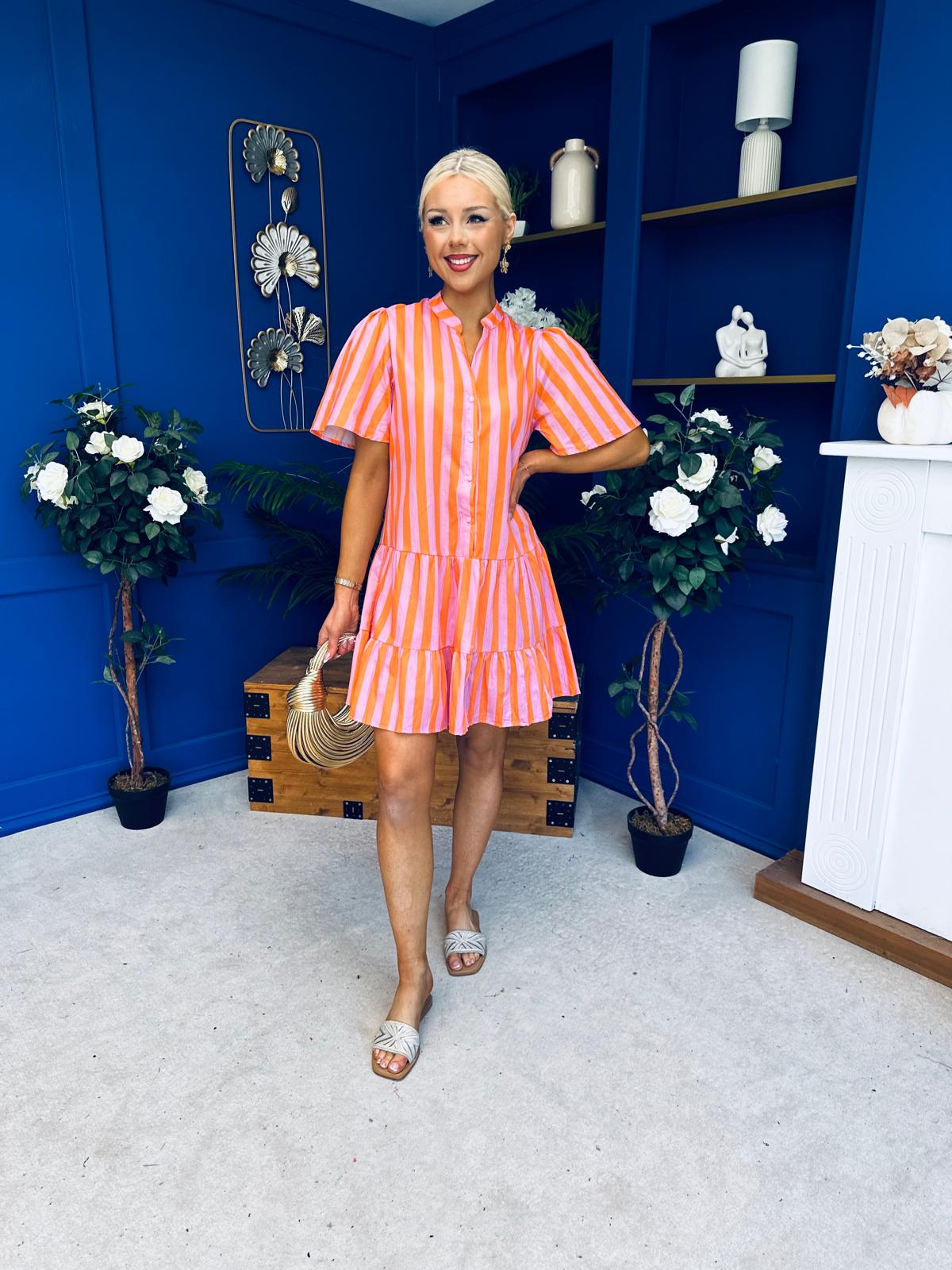 Stacey Striped Mini Shift Dress Pink Amber