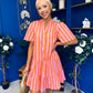 Stacey Striped Mini Shift Dress Pink Amber