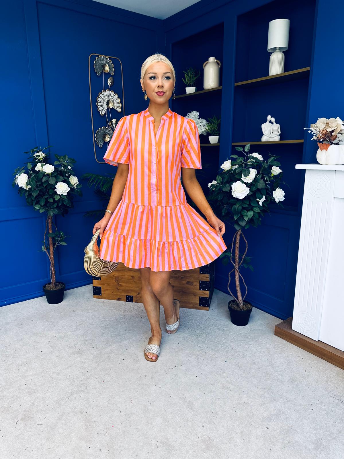 Stacey Striped Mini Shift Dress Pink Amber