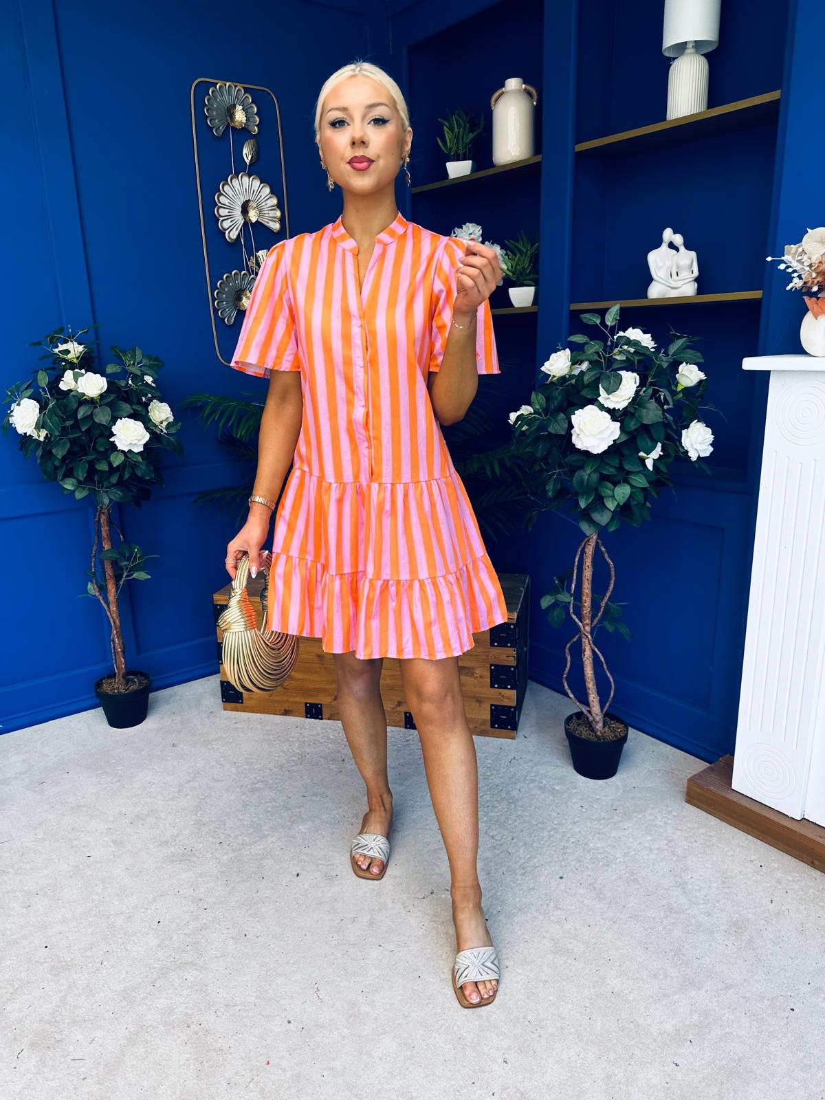 Stacey Striped Mini Shift Dress Pink Amber