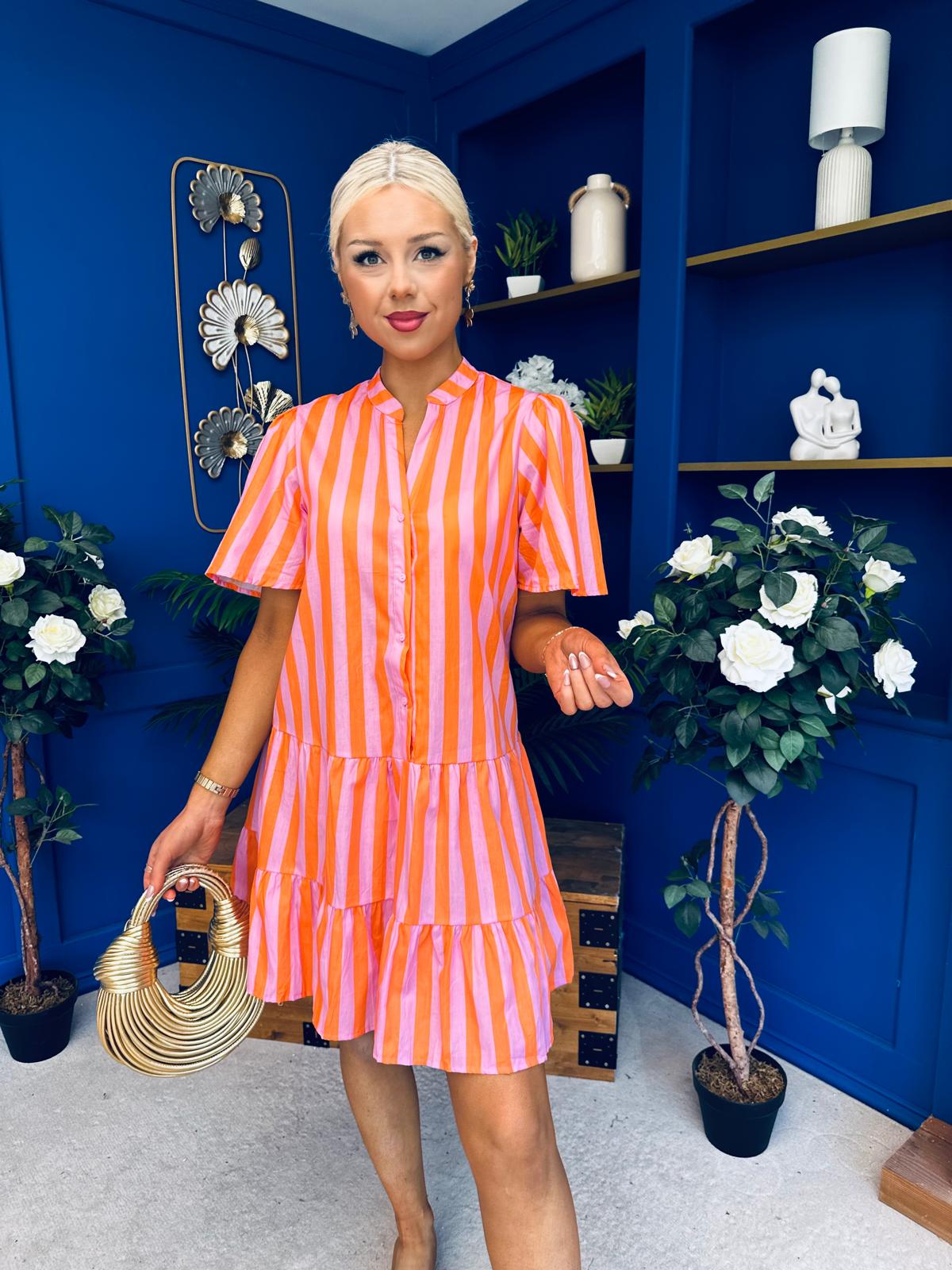 Stacey Striped Mini Shift Dress Pink Amber