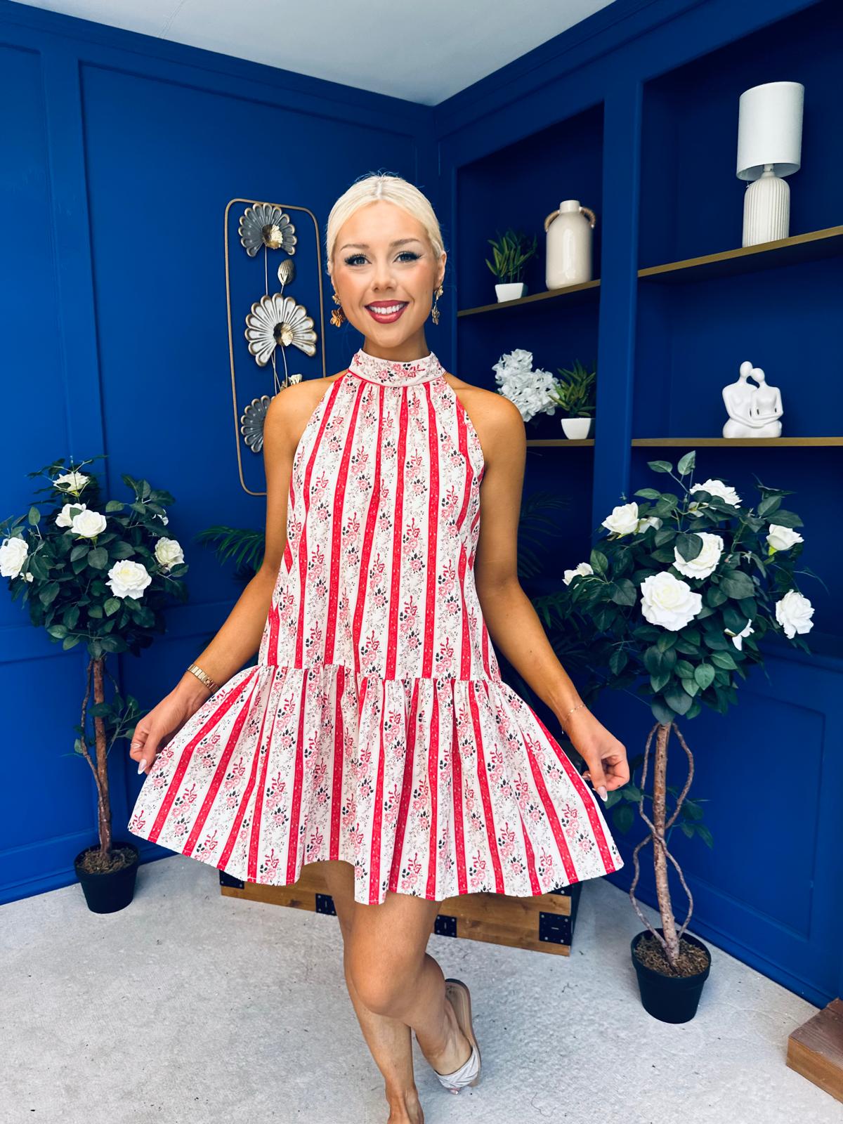 Joanna High Neck Mini Shift Dress Floral Rouge