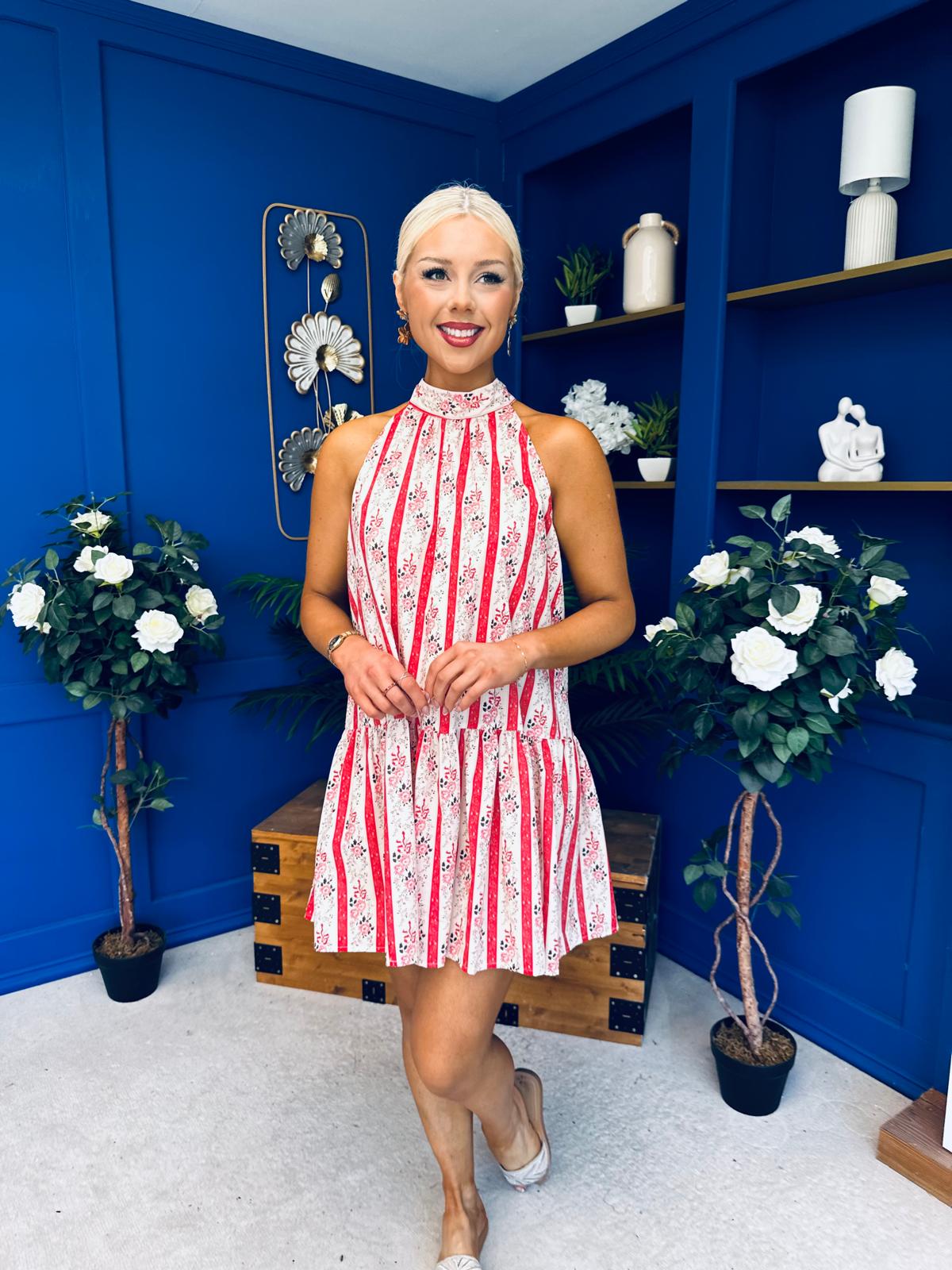 Joanna High Neck Mini Shift Dress Floral Rouge