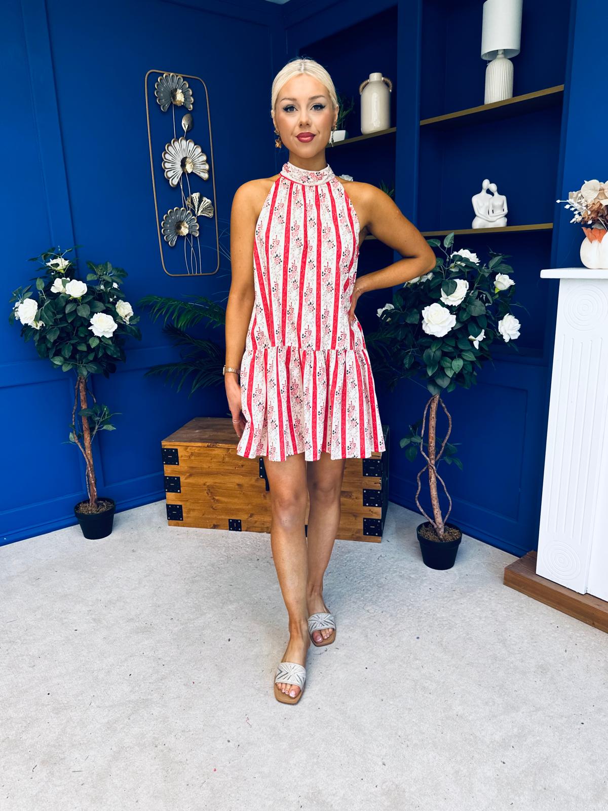 Joanna High Neck Mini Shift Dress Floral Rouge
