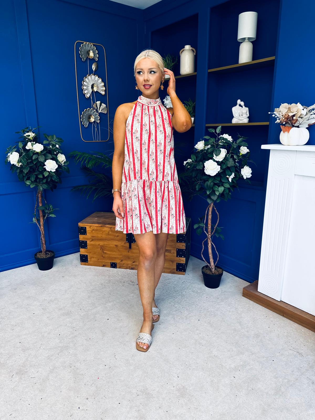 Joanna High Neck Mini Shift Dress Floral Rouge