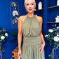 Denise High Neck Gathered Midi Dress Khaki