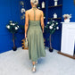 Denise High Neck Gathered Midi Dress Khaki