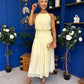 Denise High Neck Gathered Midi Dress Yellow