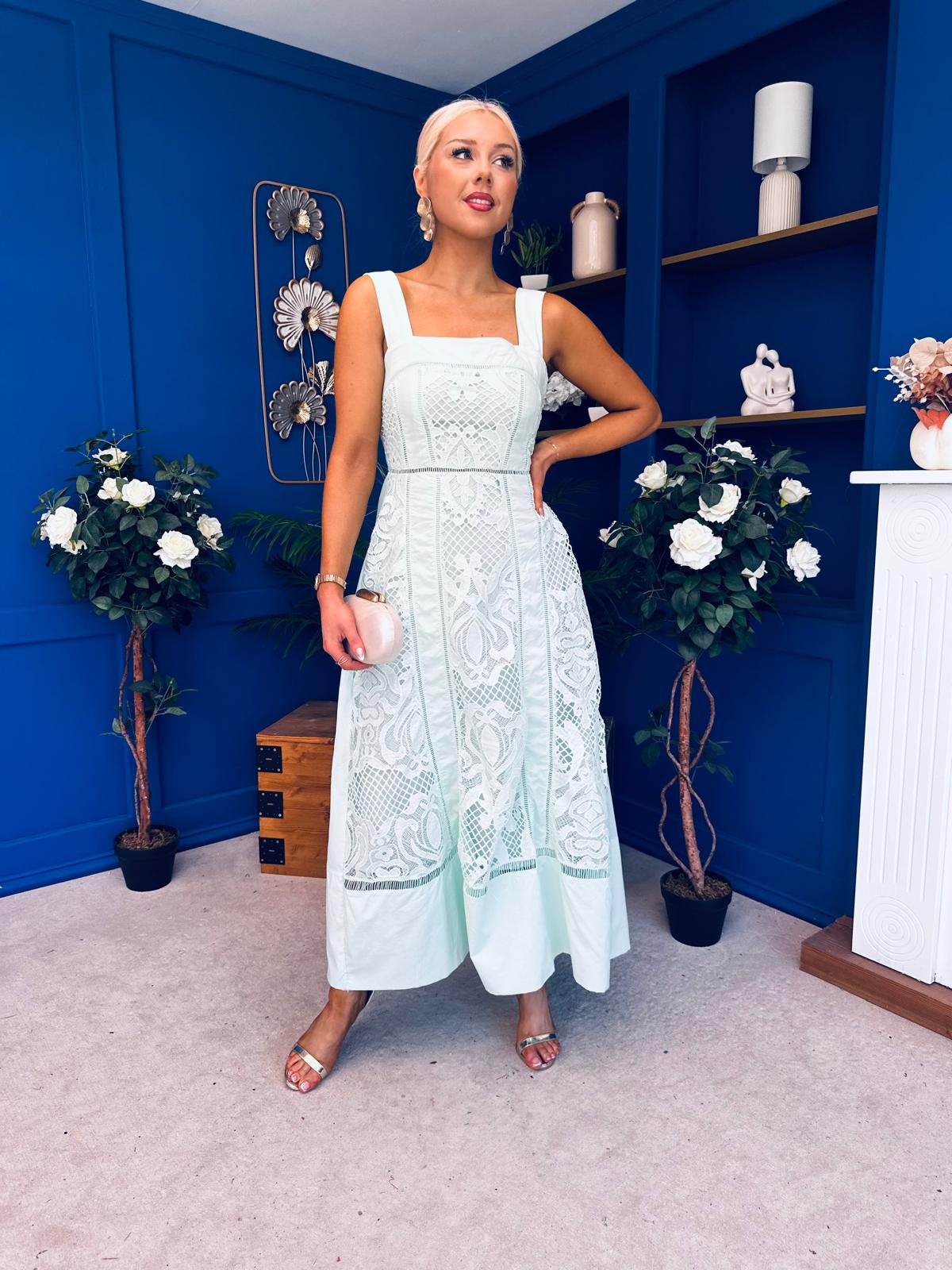 Maeve Crochet Detail Occasion Midi Dress Mint
