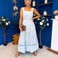 Maeve Crochet Detail Occasion Midi Dress Blue