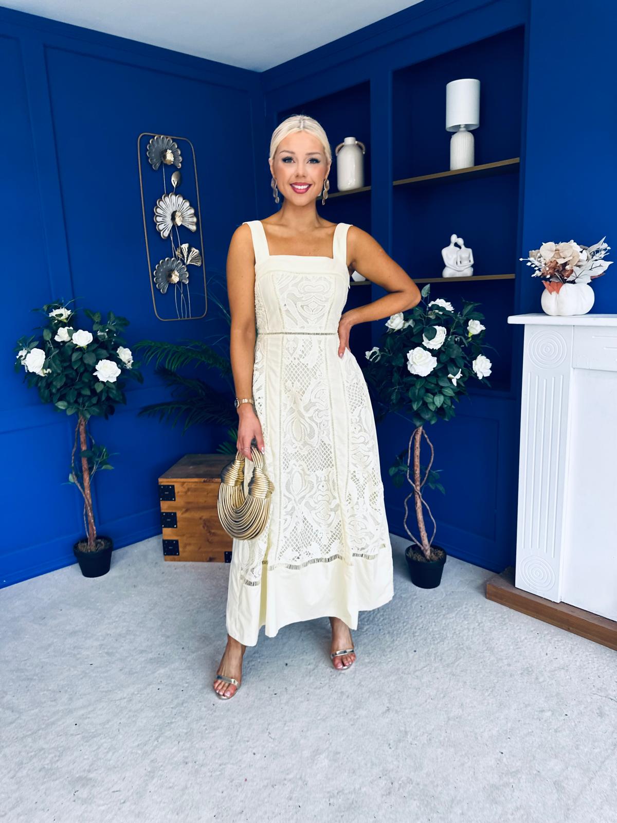 maeve crochet dress Maeve V-Neck Crochet Shift Dress