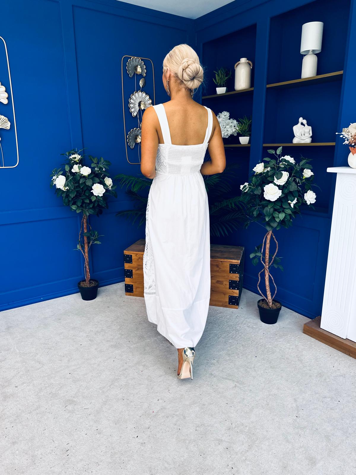Maeve Crochet Detail Occasion Midi Dress White