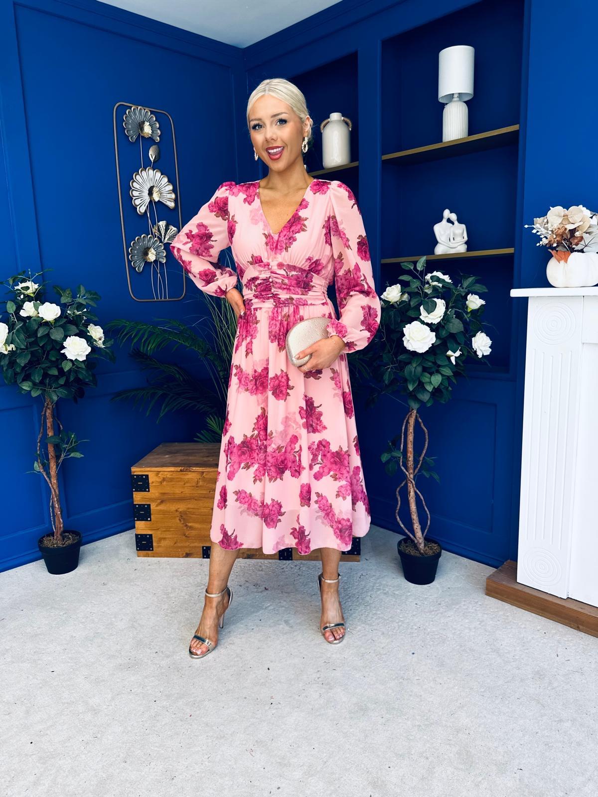Bronagh Banded Midi Dress Pink Floral