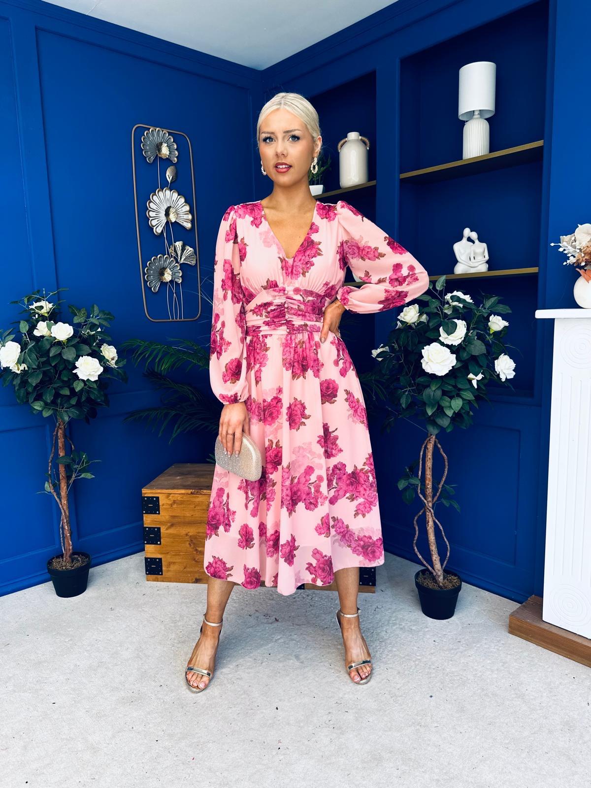 Bronagh Banded Midi Dress Pink Floral
