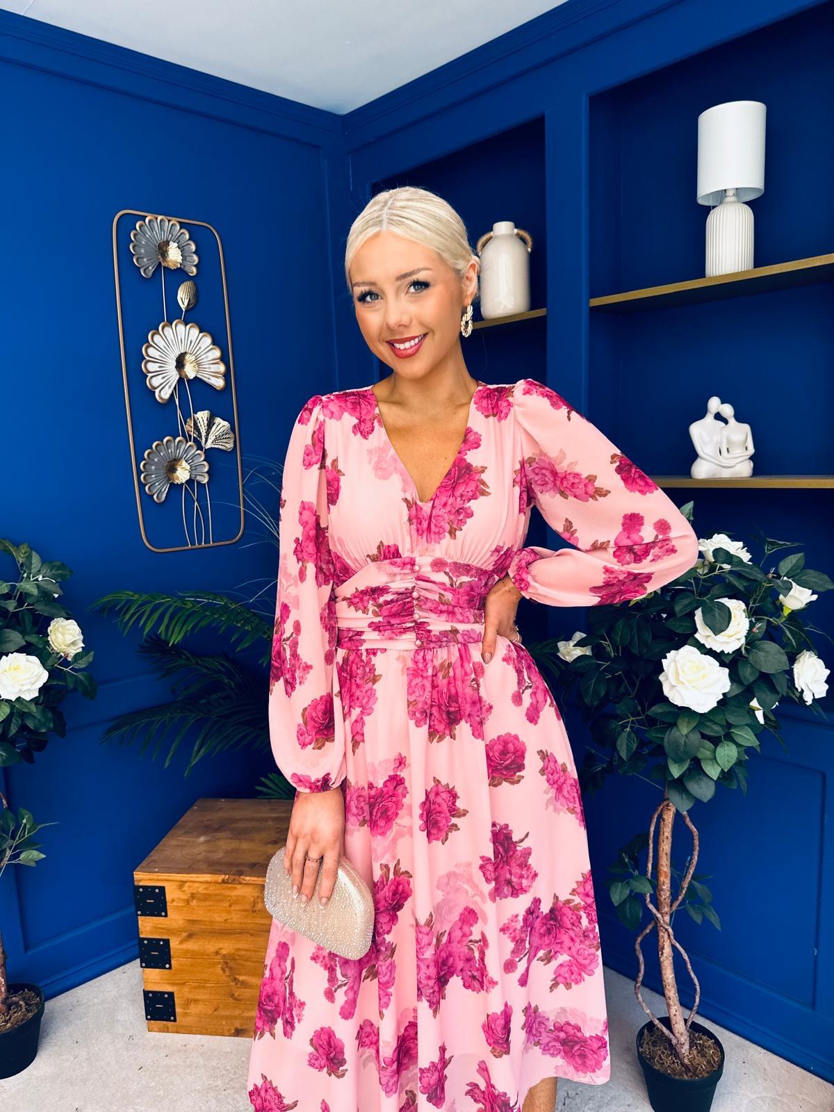 Bronagh Banded Midi Dress Pink Floral