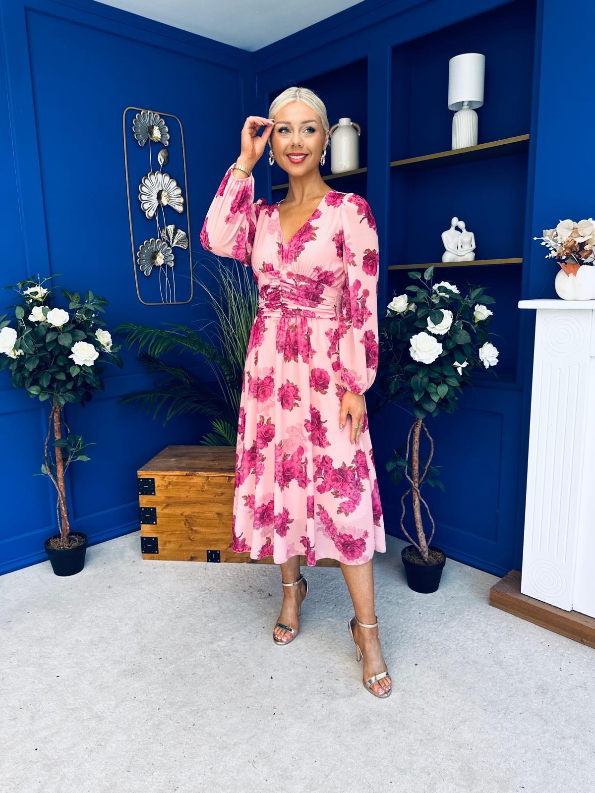 Bronagh Banded Midi Dress Pink Floral