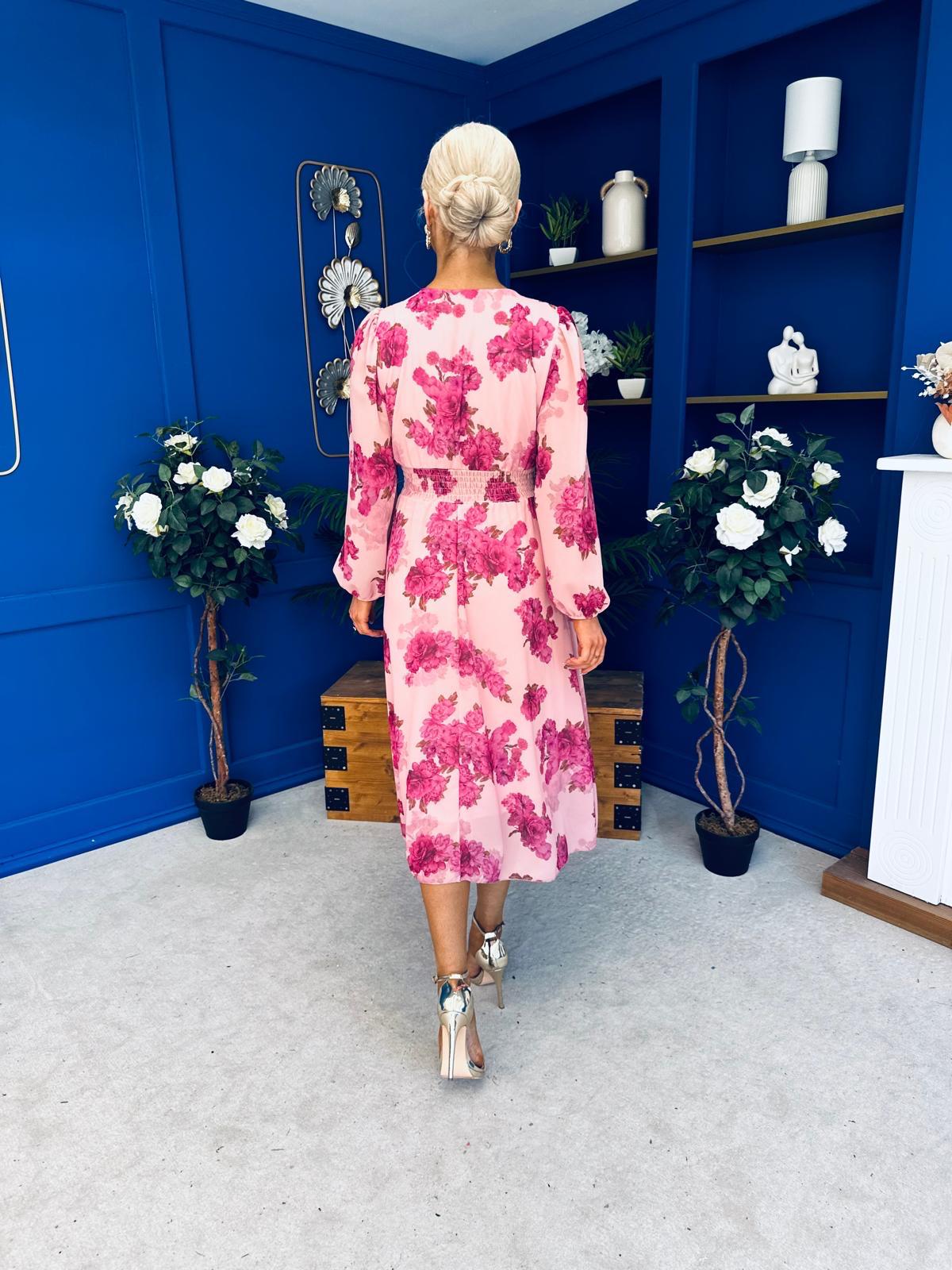 Bronagh Banded Midi Dress Pink Floral