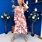 Grainne Button Detail Midi Dress Floral Rose