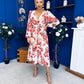 Grainne Button Detail Midi Dress Floral Rose