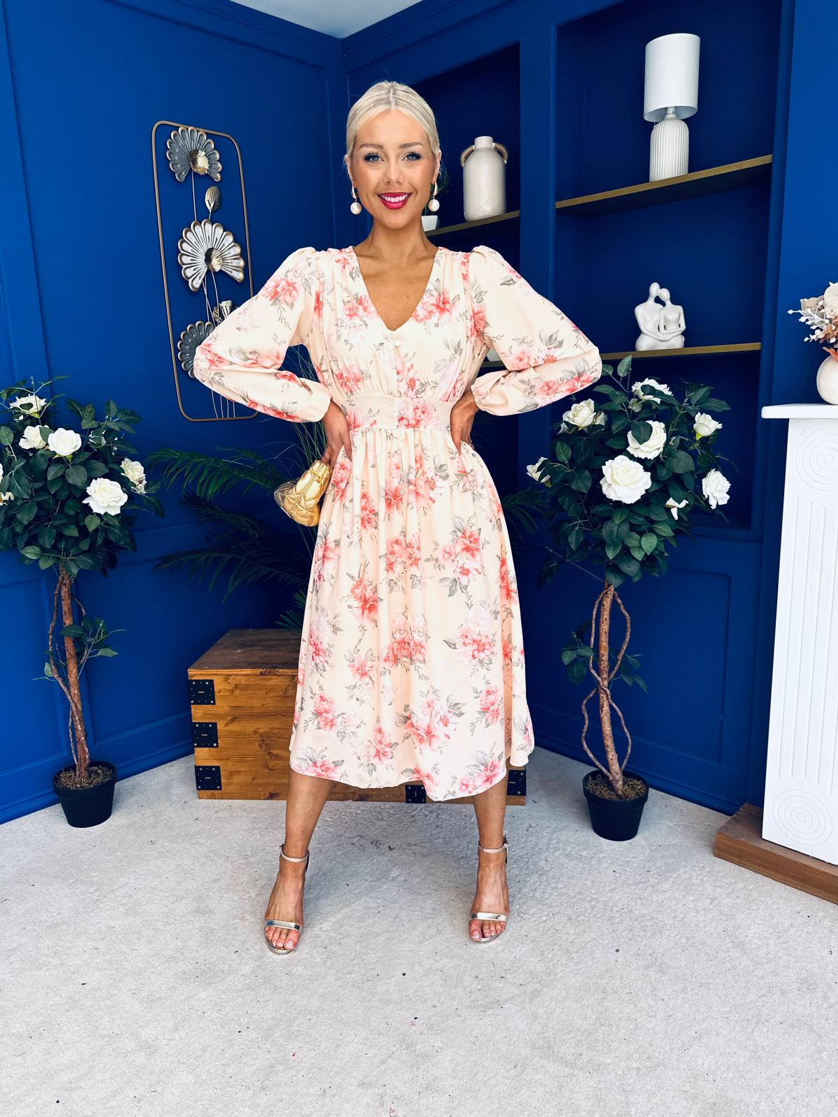 Grainne Button Detail Midi Dress Floral Yellow