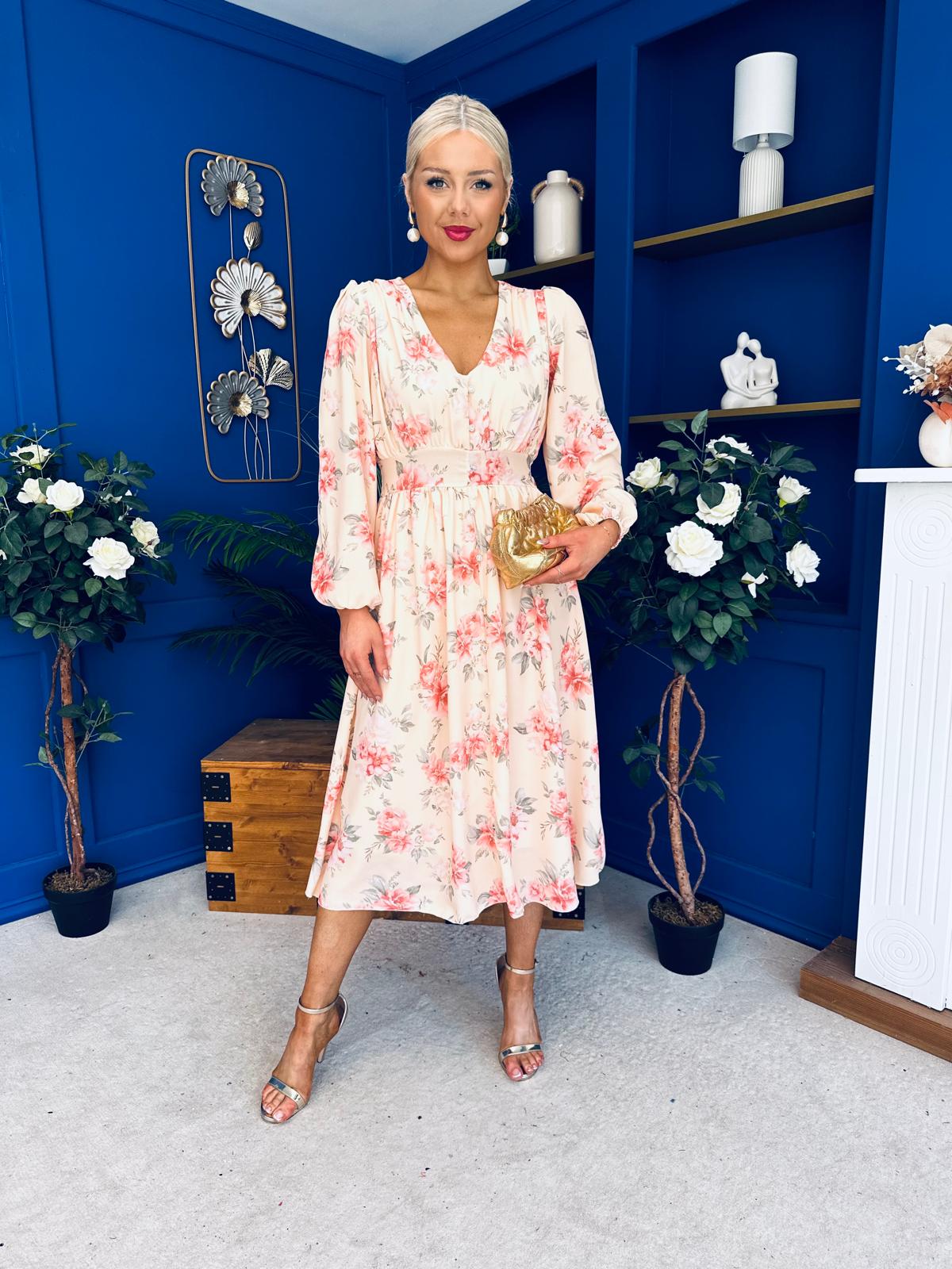 Grainne Button Detail Midi Dress Floral Yellow