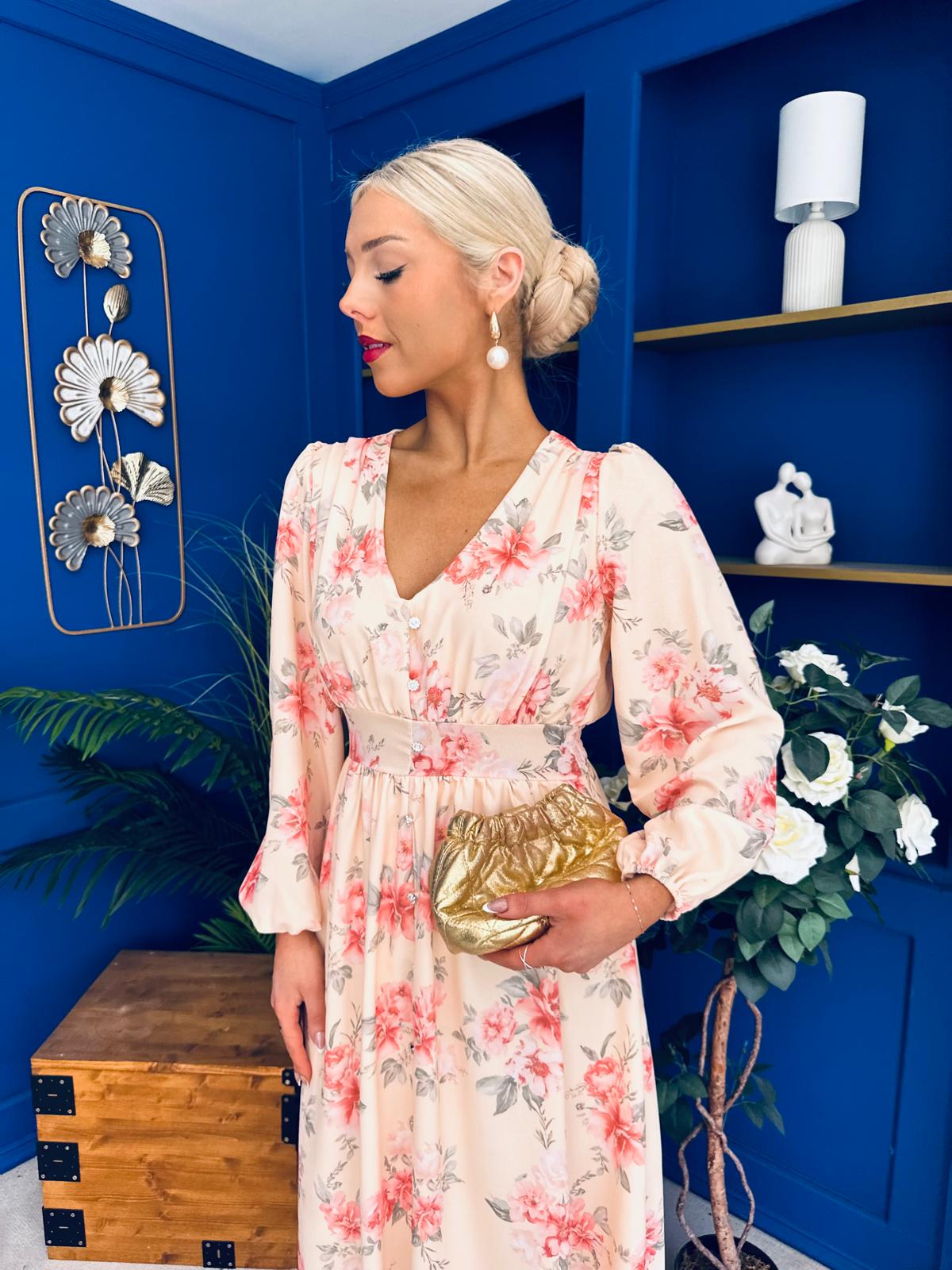 Grainne Button Detail Midi Dress Floral Yellow