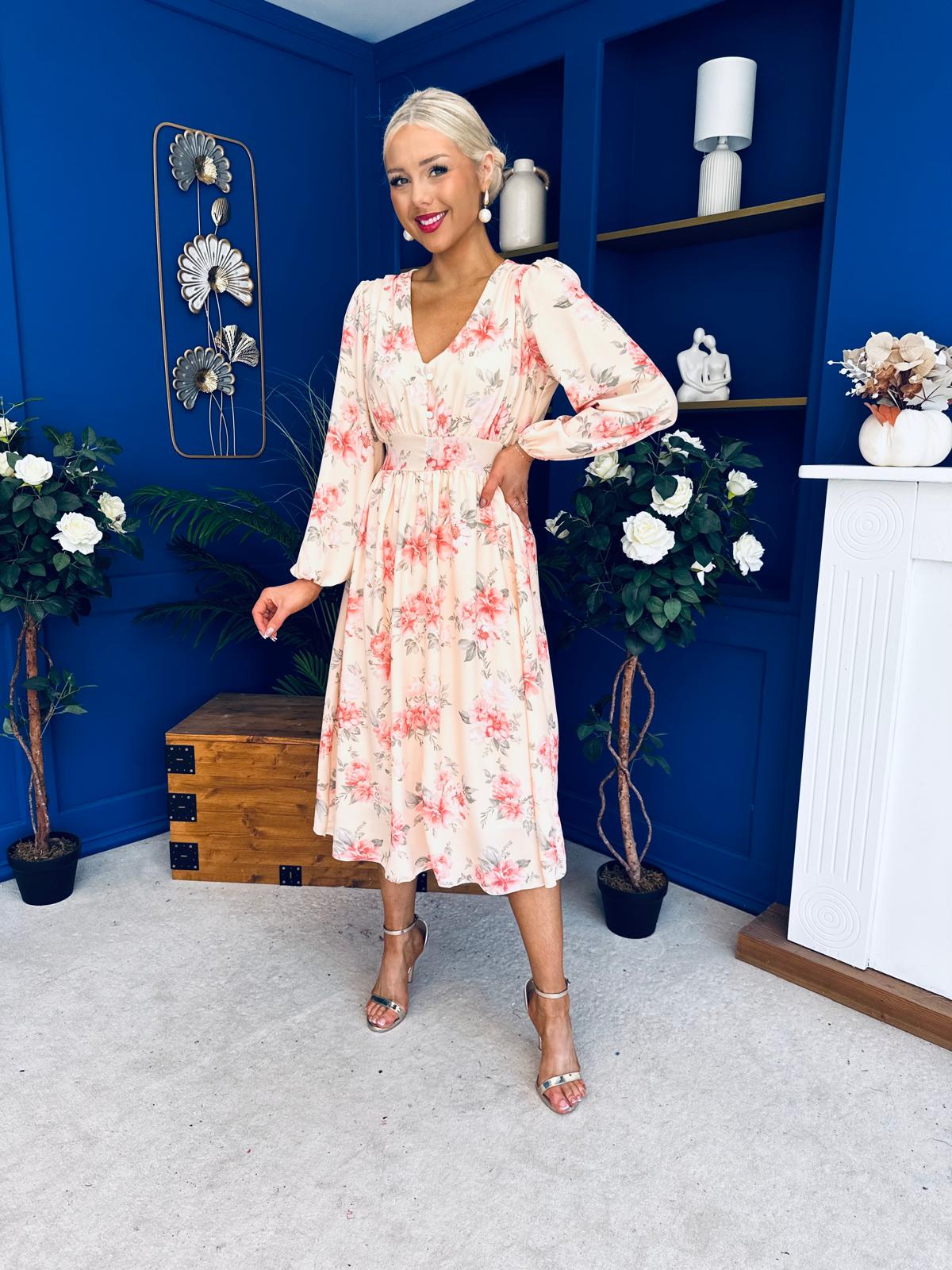 Grainne Button Detail Midi Dress Floral Yellow