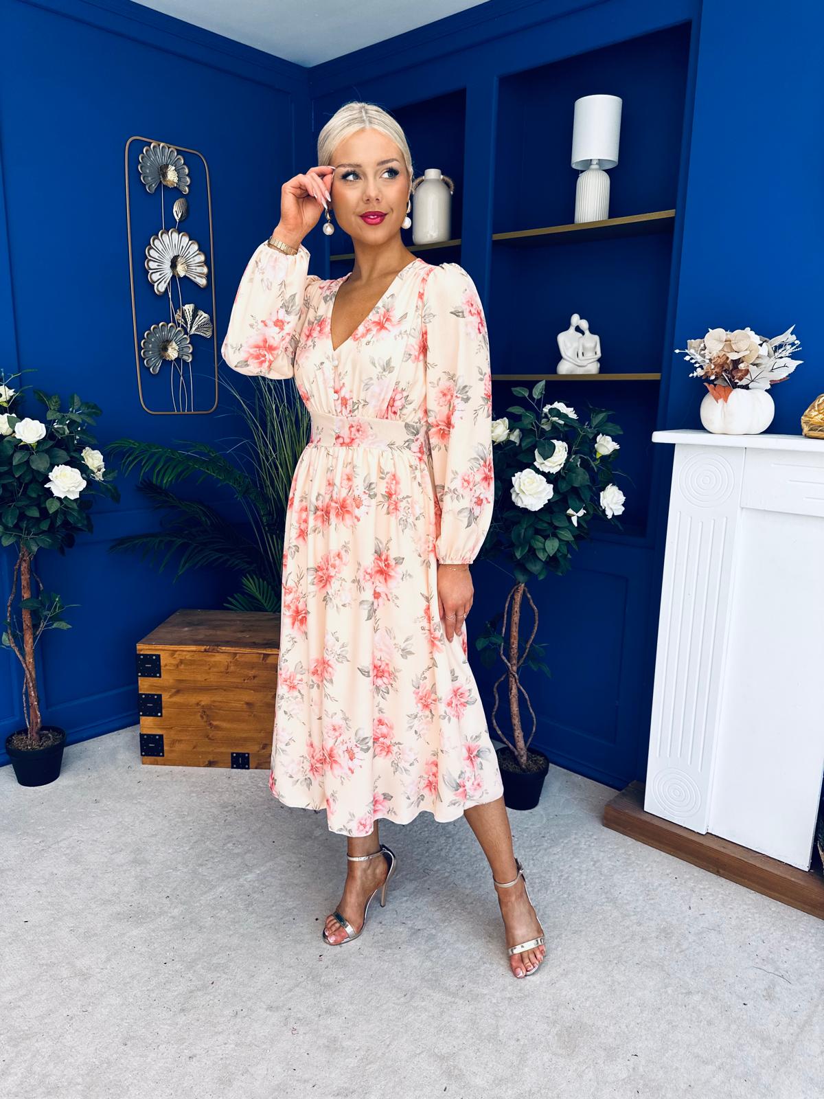 Grainne Button Detail Midi Dress Floral Yellow