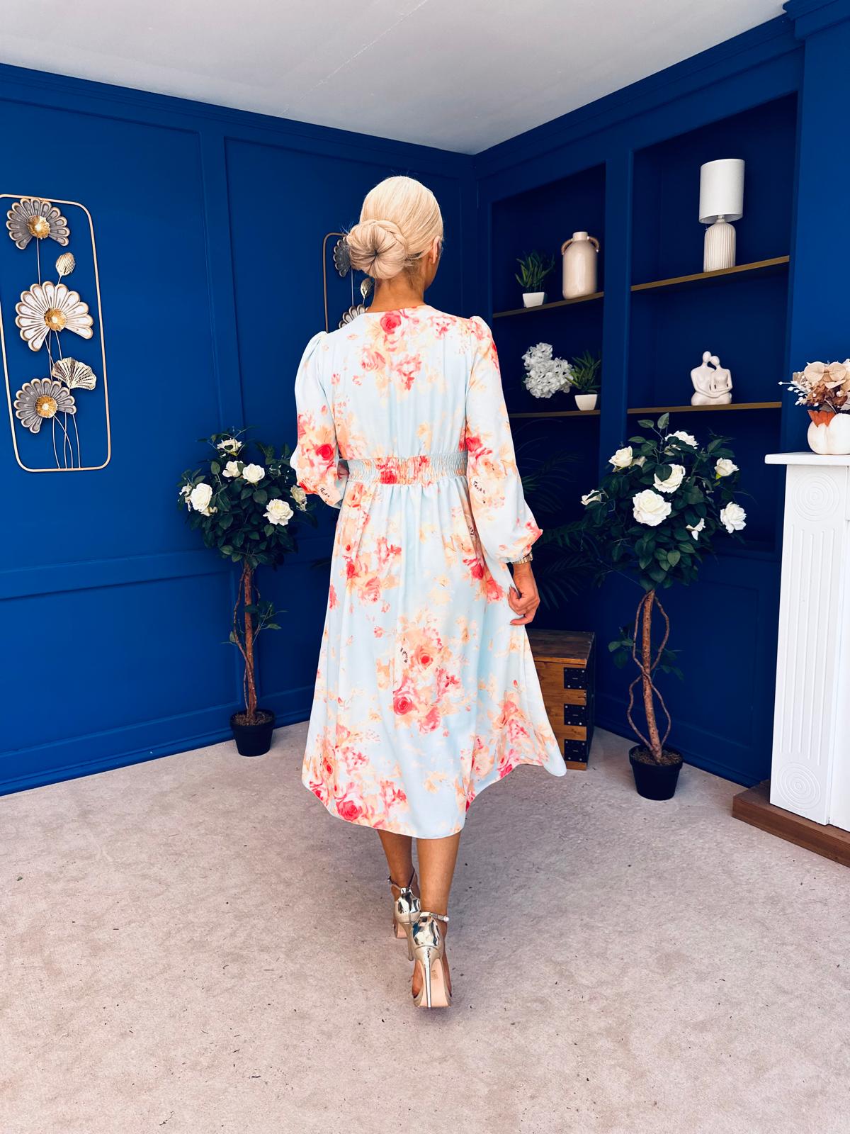 Grainne Button Detail Midi Dress Floral Pastel