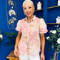 Jessie Puff Sleeve Sheer Blouse Floral Peach