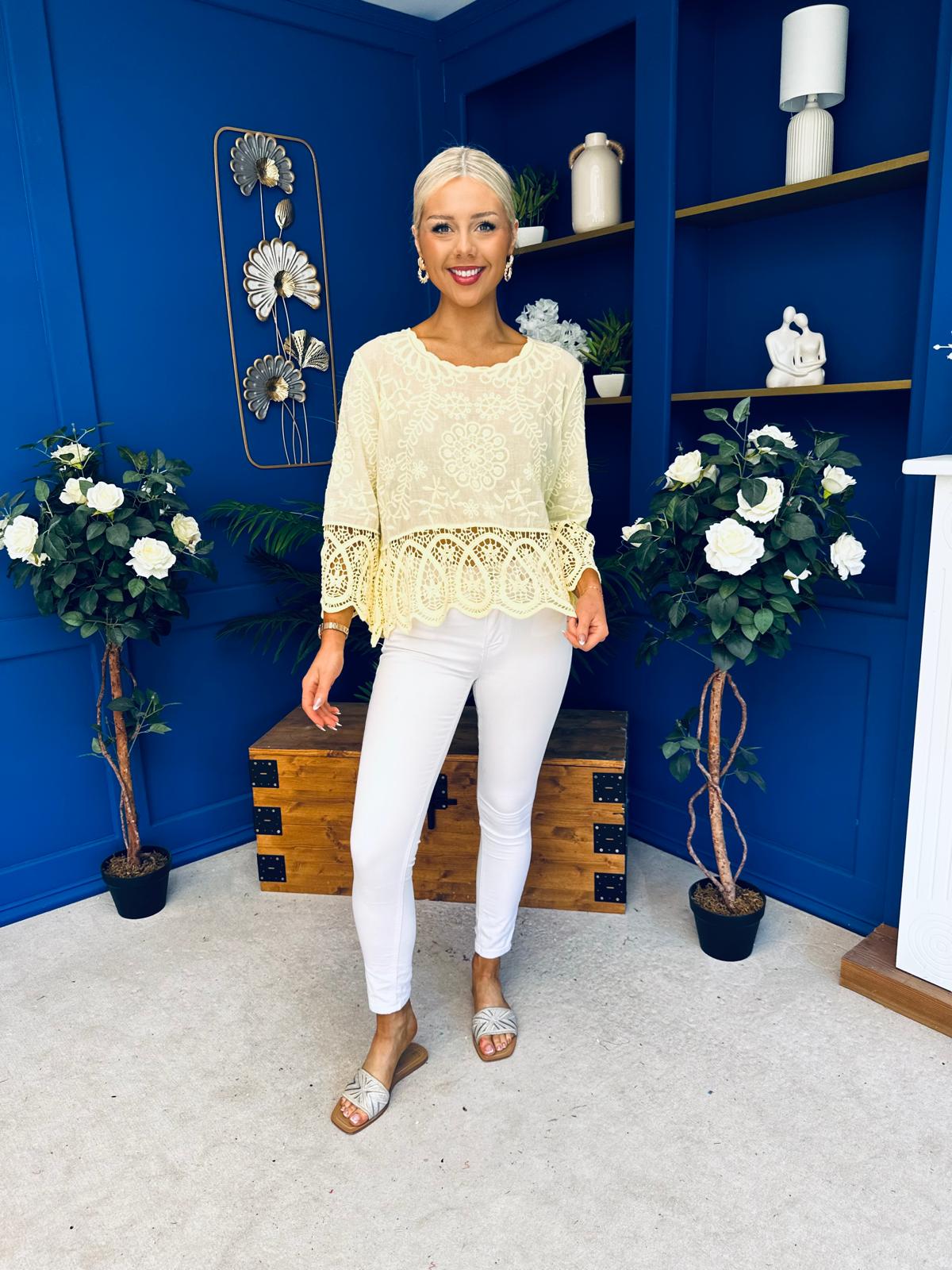 Stefi Crochet Detailed Top Yellow