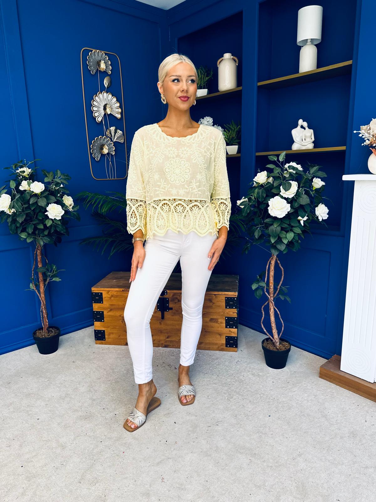 Stefi Crochet Detailed Top Yellow