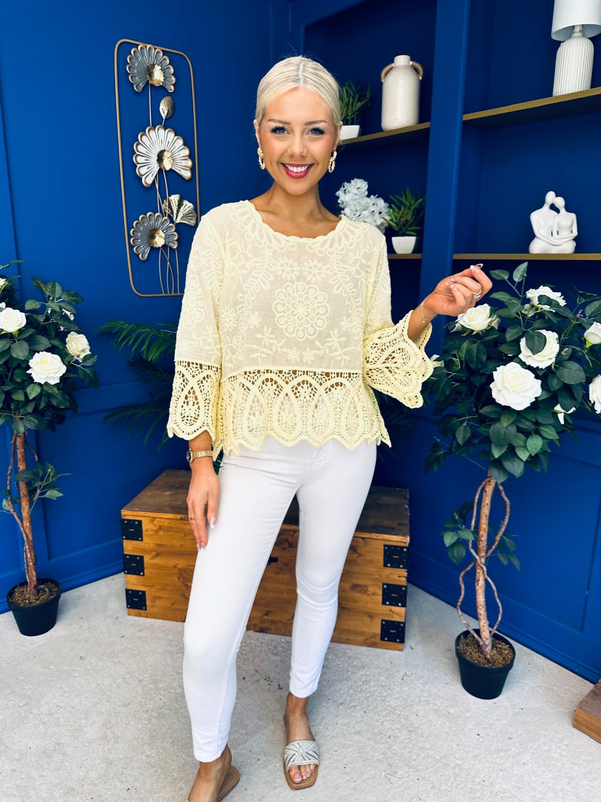 Stefi Crochet Detailed Top Yellow