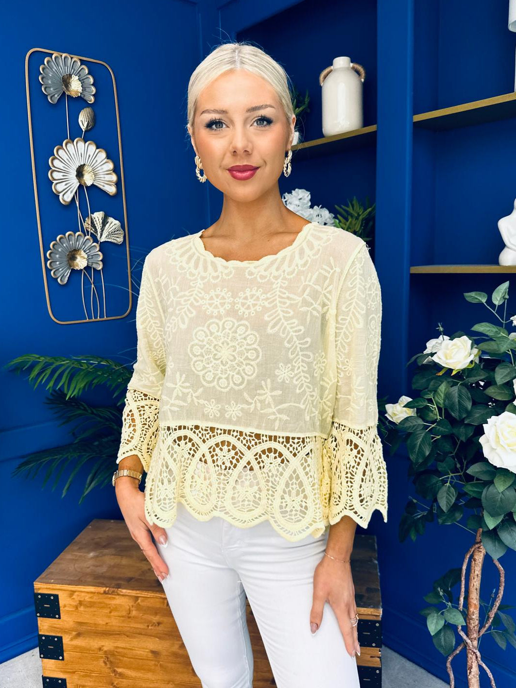 Stefi Crochet Detailed Top Yellow
