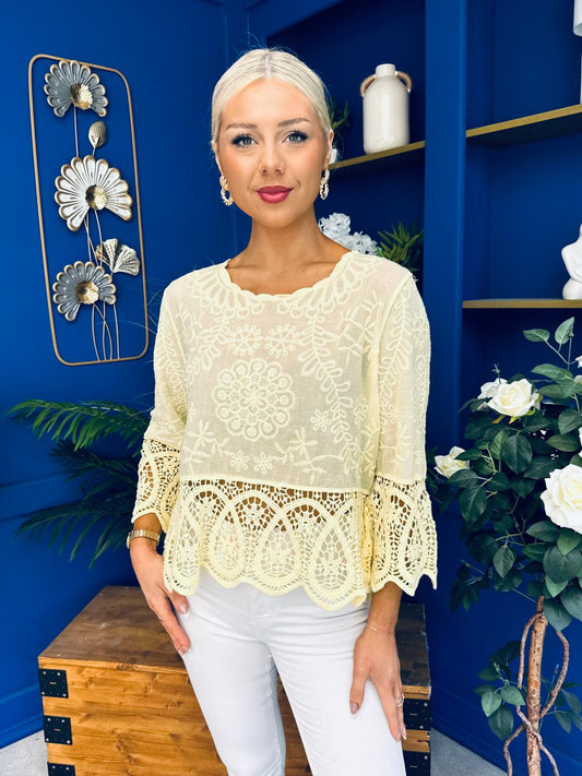 Stefi Crochet Detailed Top Yellow