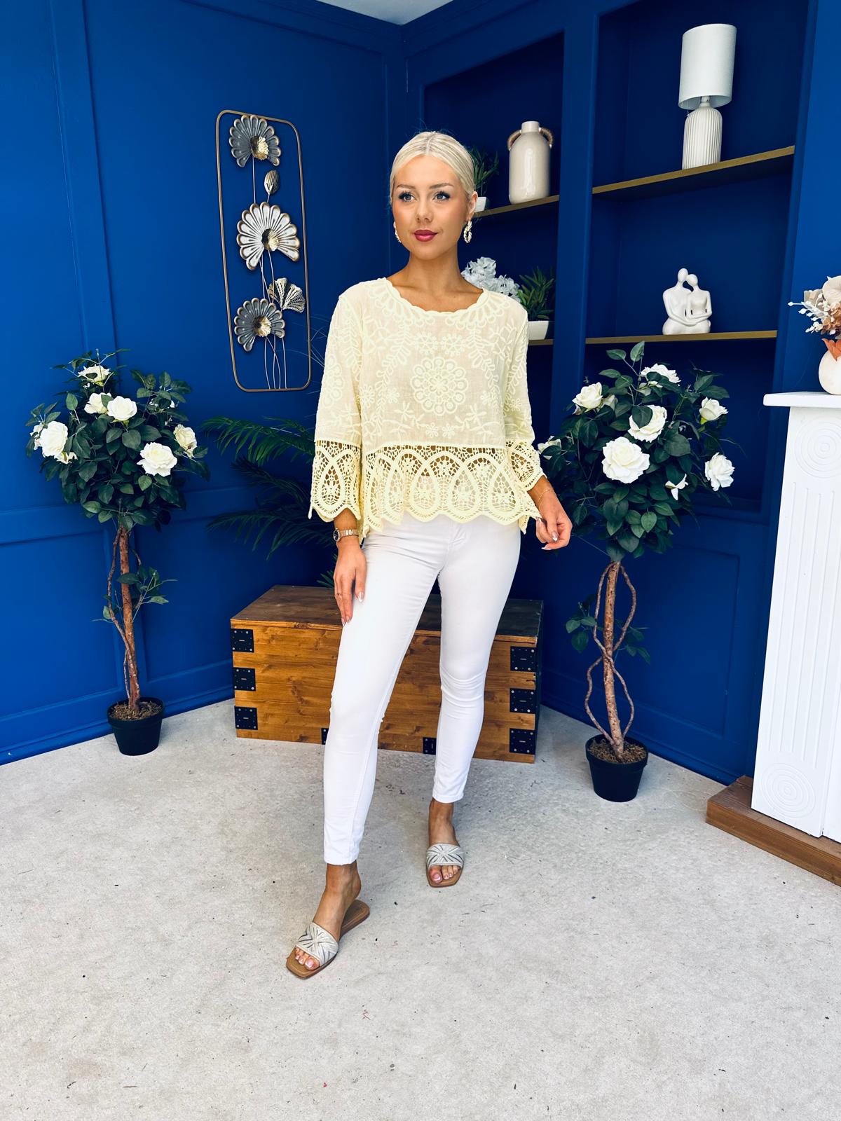 Stefi Crochet Detailed Top Yellow