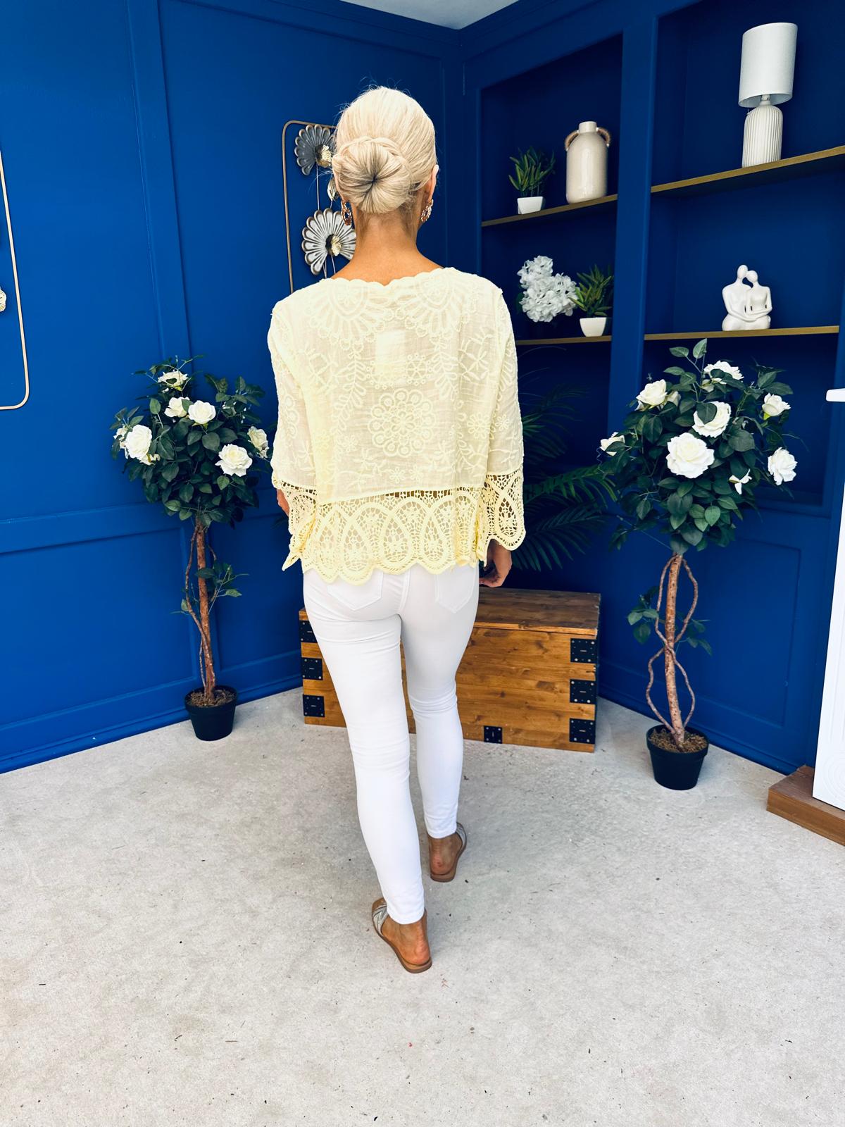 Stefi Crochet Detailed Top Yellow