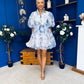 Rylan Puff Sleeve Lace Shirt Dress Floral Blue