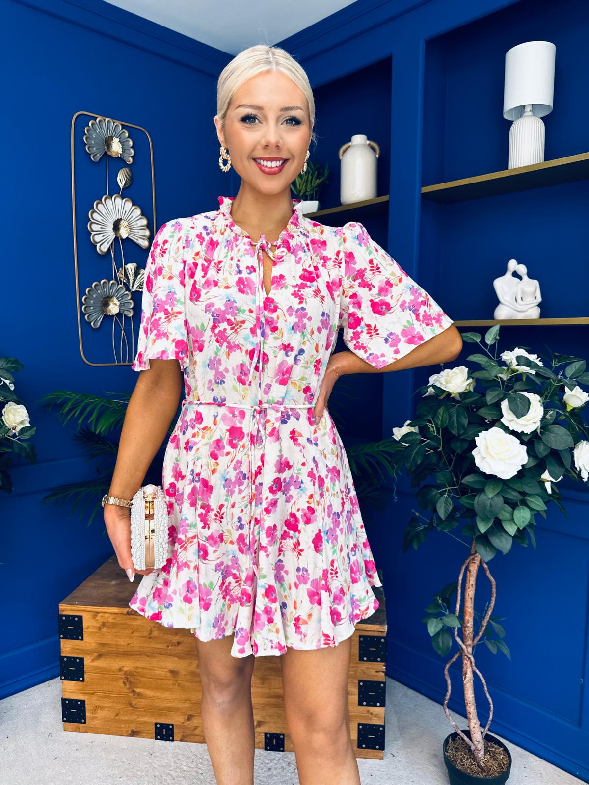 Gerri Hem Detail Mini Dress Pink