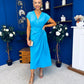 Opal Gold Clasp Detailed Midi Dress Cyan Blue