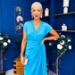 Opal Gold Clasp Detailed Midi Dress Cyan Blue