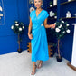 Opal Gold Clasp Detailed Midi Dress Cyan Blue