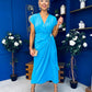 Opal Gold Clasp Detailed Midi Dress Cyan Blue