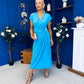 Opal Gold Clasp Detailed Midi Dress Cyan Blue