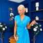 Opal Gold Clasp Detailed Midi Dress Cyan Blue