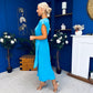 Opal Gold Clasp Detailed Midi Dress Cyan Blue